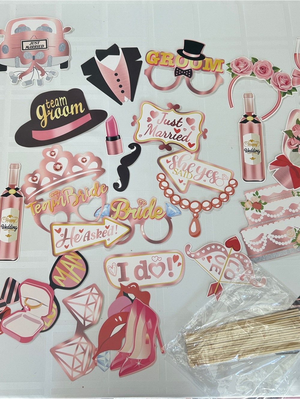 Bridal Photo Booth Props Kit - Pink Bridal Party Decor